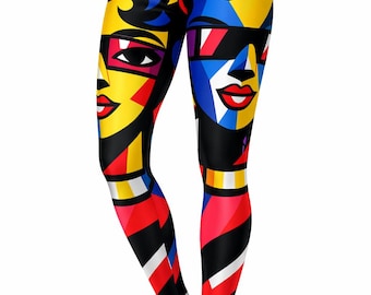 Leginsy w stylu pop-art z wysokim stanem