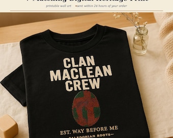 MacLean Clan Crew Kids T-Shirt | Scottish Heritage Youth Tee | Tartan Fingerprint Design + Free Digital Print