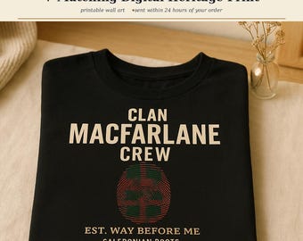 MacFarlane Clan Crew Kids T-Shirt | Scottish Heritage Youth Tee | Tartan Fingerprint Design + Free Digital Print