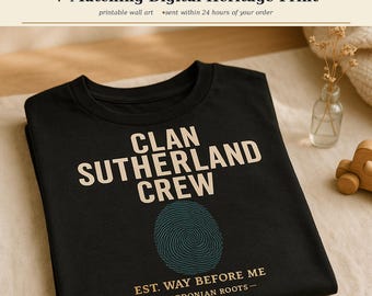 Sutherland Clan Crew Kids T-Shirt | Scottish Heritage Youth Tee | Tartan Fingerprint Design + Free Digital Print