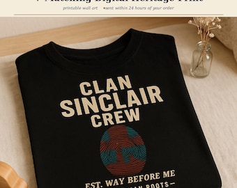 Sinclair Clan Crew Kids T-Shirt | Scottish Heritage Youth Tee | Tartan Fingerprint Design + Free Digital Print