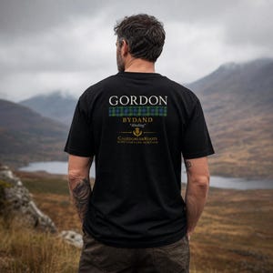 Gordon Clan T-Shirt | Scottish Tartan Heritage Tee, Abiding Gift | Black Shirt