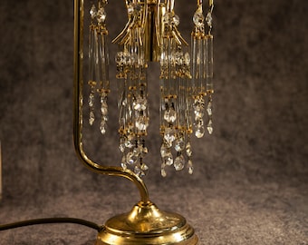Lámpara de cascada de cristal y latón vintage / Lámpara de acento estilo Hollywood Regency Glam