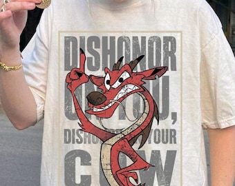 Retro Mushu Dishonor On You, Dishonor On Your Cow Shirt, Vintage 90s Red Dragon Graphic Tee, Disney Mulan Princess