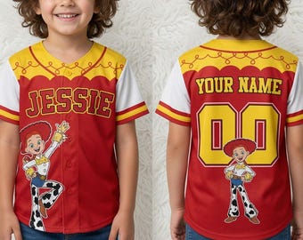 Custom Jessie Baseball Jersey, Personalized Toy Story Kid Shirt, Cowgirl Theme Park Outfit, Disney Birthday Boy Girl Tee, Family Trip Jersey