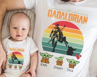 Custom Dadalorian Disney Star Wars Shirt, Vintage The Mandalorian Top, This Is The Way Fatherhood Tee, Space Bounty Hunter Dad Family Gift