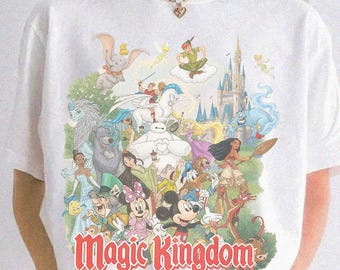 Vintage Magic Kingdom Shirt, Retro Disney Castle Tee, Disney Characters Collage Top, Disney Family Vacation Matching Disney World Outfits