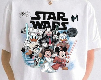 Camiseta retro de Mickey Mouse de la saga espacial, camiseta gráfica vintage de Galaxy Friends, regalo para viajes familiares, camiseta de Disney Star Wars Mickey y sus amigos Jedi.
