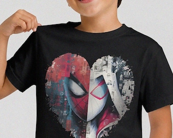 Spider Man Gwen Heart Shirt, Superhero Couples Matching Tee, Retro Comic Collage Graphic Top, Ghost-Spider Spiderman Parody Top