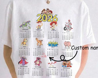 Custom Toy Story Calendar 2026 Shirt, Personalized Birthday Kids T-Shirt, Toy Story Land Family Outfits, Retro Buzz Woody Calendar Tee