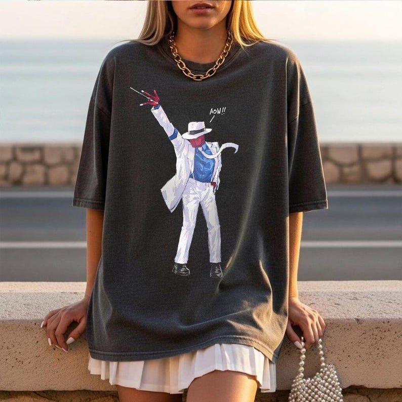 Funny Spider Man x MJ Criminal Shirt, Retro Pop King Cosplay Tee, Pop Culture Parody Top, Spiderman Mashup Superhero Dancer Art Shirt image 4