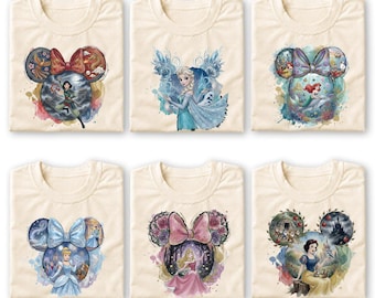 Disney Princess Watercolor Mickey Head Graphic Tee, Retro Disney Squad WDW Disneyland Family Vacation Holiday Gift, Disneyland Trip Outfits