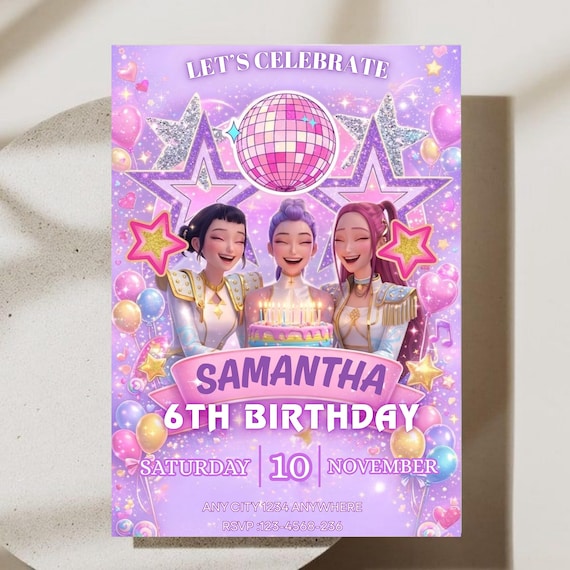 Kpop Demon Hunters Birthday Invitation, Editable Girls Kids Kpop Party Invite, Music Birthday Invite, Kpop Style Birthday Invitation Digital