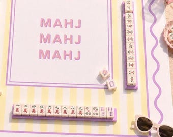 Cabana Stripe Mahjong Mat - Lavender Limoncello | Custom Monogram Mahjong Mat with Travel Bag | MAHJ Collection