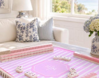 Personalized Mahjong Mat | Custom Monogram | Mahjong Lovers Gift | Travel Bag Included (33"x33" -Ship Rolled up)