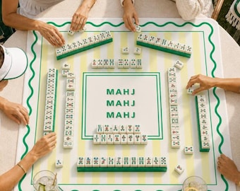 Cabana Stripe Mahjong Mat - Center Court| Tennis Chic Mahjong Mat with Travel Bag | Mahjong Lover Gift