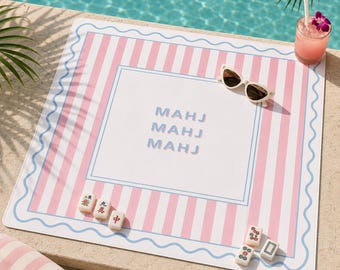 Cabana Stripe Mahjong Mat – MAHJ Capri Coast Design (Travel Bag Included)