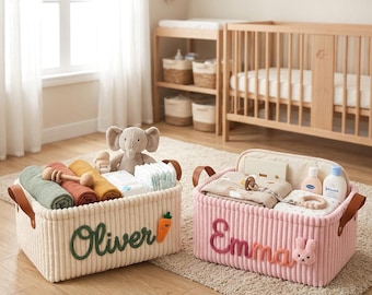 Personalisierte gestickte Name Spielzeug Box - Benutzerdefinierte Stickerei Baby Aufbewahrungskorb - Babyparty Geschenk gestrickte Draht Art
