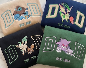 Persionalized PokaDad Embroidered Shirt, Custom Anime Characters Sweatshirt, Anime Father's Day Gift, Birthday Gift For Dad, Pocket Beast
