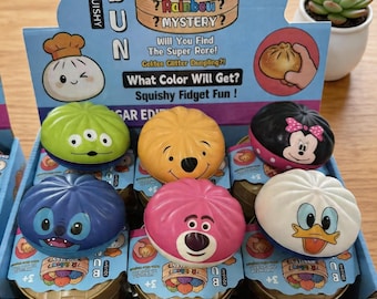 Boîte aveugle en forme de petit pain collaboration IP Disney, boîte aveugle en forme de petit pain bun en forme de bande dessinée IP, jouet de soulagement du stress à rebond lent en dessin animé pour enfants