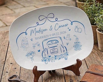 Piatto da matrimonio personalizzato, piatto in plastica con nome e data personalizzati, piatto per la festa del papà, regalo per la coppia