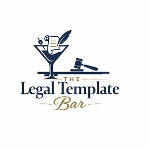 May include: Logo for "The Legal Template Bar" featuring a martini glass with a scroll and feather, a gavel, and the business name in navy and gold. The design is on a white background.