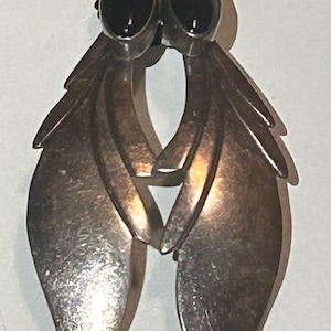 Vintage Signed JF Sterling Silver & Black Onyx Convertible Leaf Jacket Earrings, 8g Mid-Century Modernist Jewelry, Two-in-One Artisan Statem