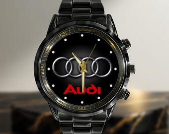 Audi Logo Stainless Steel Watch for Men, Luxury Car Brand Wristwatch