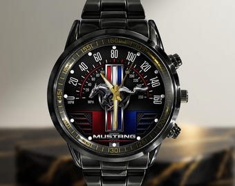 Mustang Logo Luxury Watch, Personalized Car Lover Watch for Men, Gift for Special Day