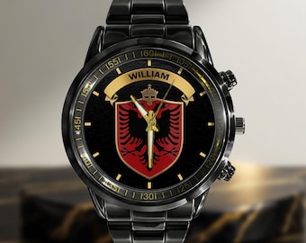 Proud Albania Personalized Metal Wrist Watch, Expats Hand Watch, Patriots Unisex  Watch