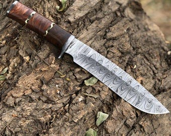 Handmade Damascus Steel Chef Knife, Wood Handle Hunting Knife – Custom Kitchen Tool