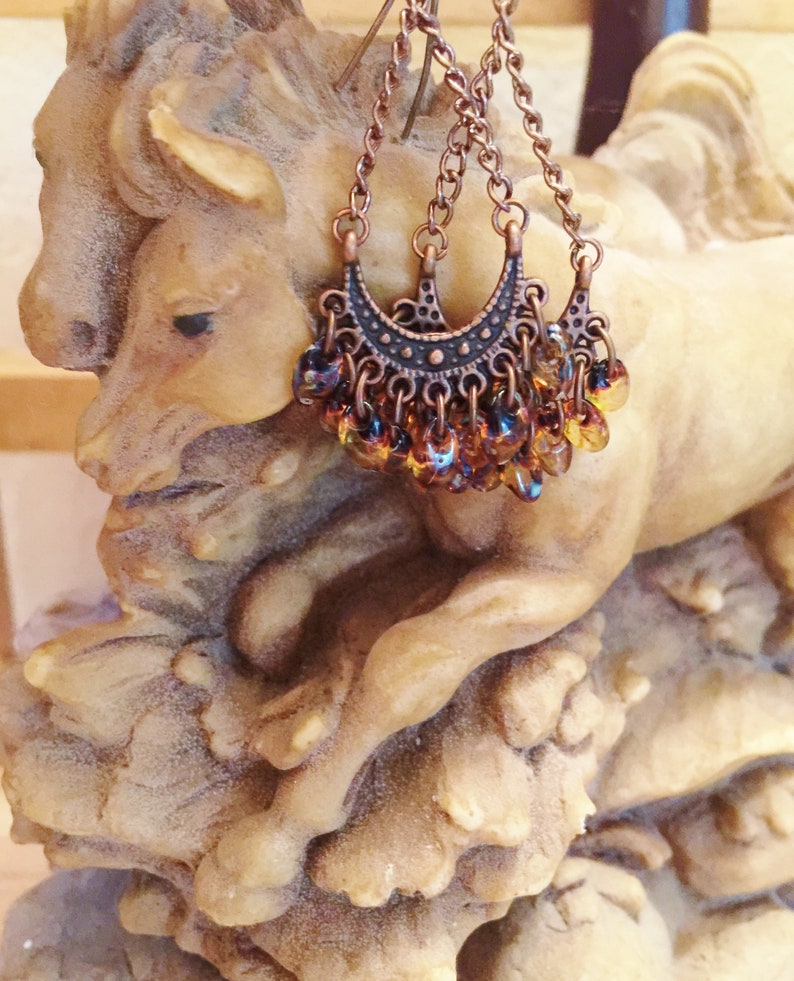 Fringe EarringsBrownCopperBoho ChicHandmade UniqueGlass FringeFestival Outfit-Gypsy-Cowgirls-Artistic Glass-Gift Earrings-Ships Today