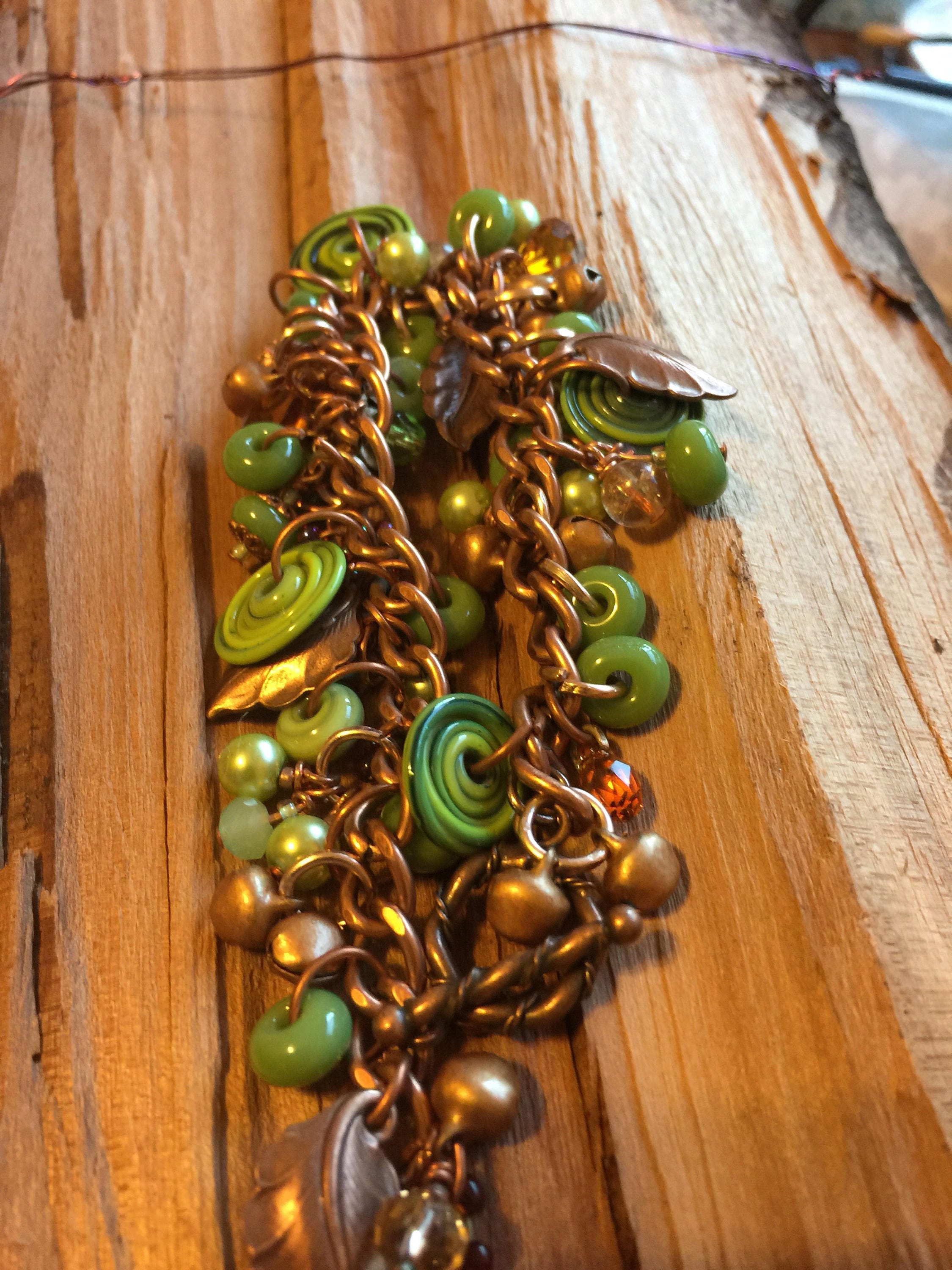 Green Charm Braceletchunky ChainCopper BraceletBohemian Etsy