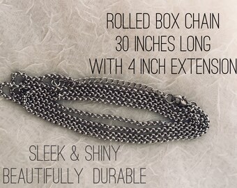 Stainless Steel Chain, 30 inch long Double Box Chain 2.5mm Silver Chain with 3 inch extender /Extra Chain/Long Silver Chain /Necklace