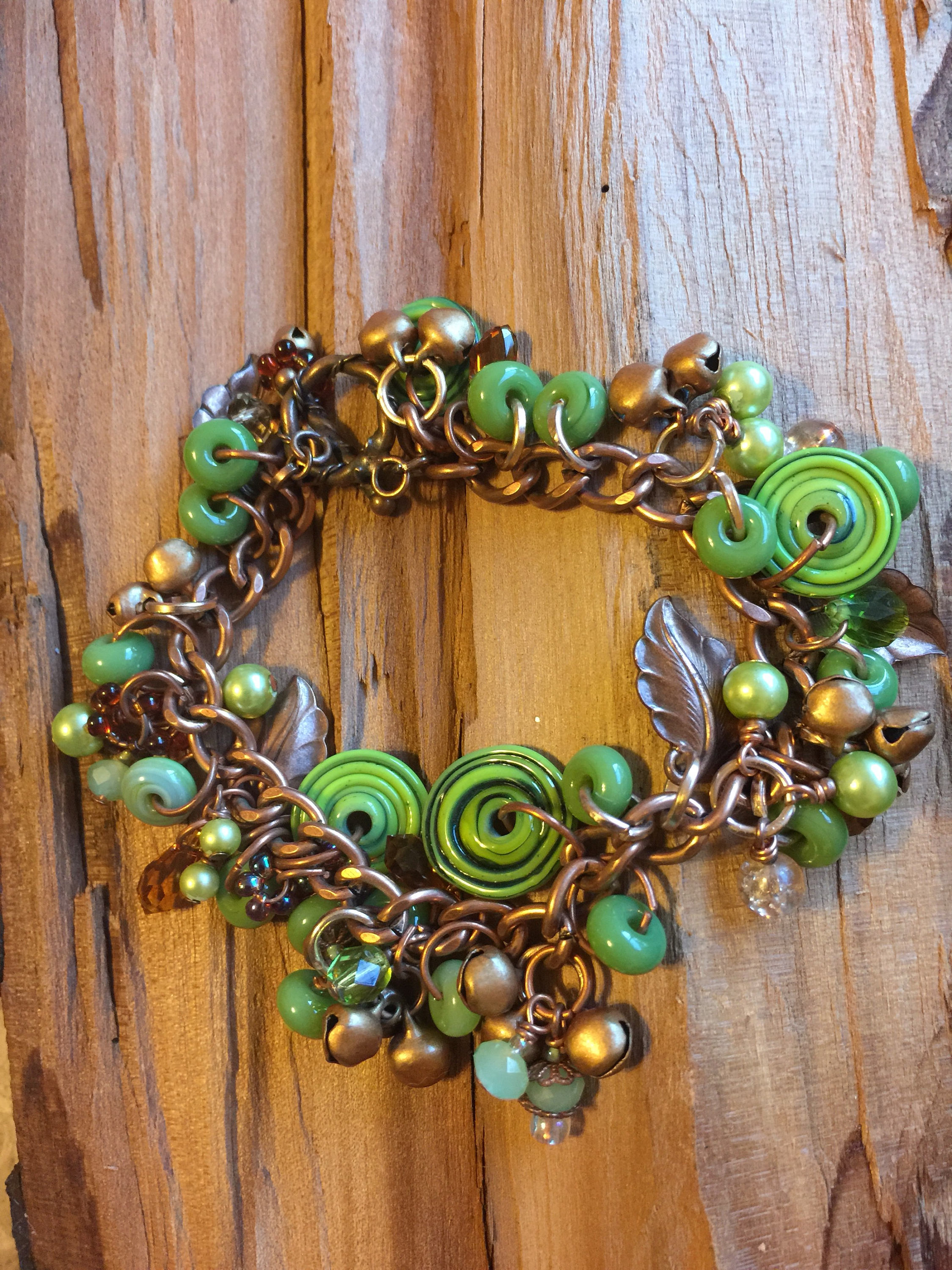 Green Charm Braceletchunky ChainCopper BraceletBohemian Etsy