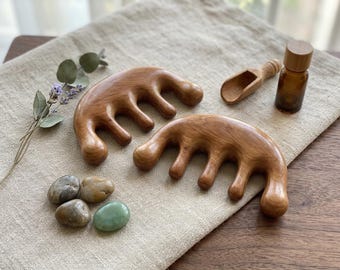 Peine de madera para masaje meridiano, estimulador del cuero cabelludo con dientes anchos, herramienta para la salud capilar y la circulación sanguínea.