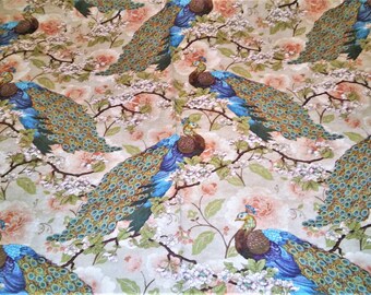 Peacock Fabric, Bird Fabric, Quilting Fabric, Animal Fabric, Wildlife, Apparel Fabric/Diy/Craft Fabric/Sewing Material, Yards/Half Yards