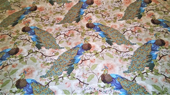 Peacock Fabric, Bird Fabric, Quilting Fabric, Animal Fabric, Wildlife, Apparel Fabric/Diy/Craft Fabric/Sewing Material, Yards/Half Yards