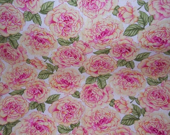 Roses Fabric, Pink/Yellow/Green Floral Fabric, Decorative Home Decor Fabric, Apparel/Curtain/Quilting Fabric Yardage, Craft/Diy Fabric