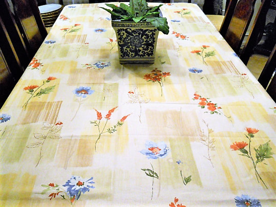 Yellow Table Linens Table Linen, Yellow Floral Table Cloth, Spring Table Cloth, Banquet, 52 ...
