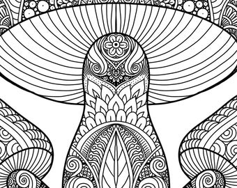 Doodle Art Inspired Mushroom Adult Coloring Page for digital download