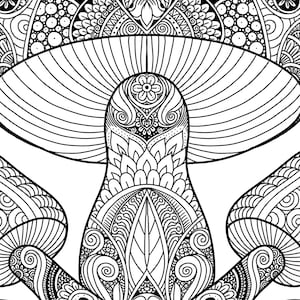 Doodle Art Inspired Mushroom Adult Coloring Page for digital download