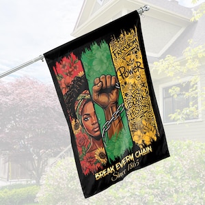 Bandera de jardín del Mes de la Historia Negra, decoración de patio de Juneteenth, pancarta para casa "Rompe todas las cadenas desde 1865", letrero exterior del orgullo afroamericano
