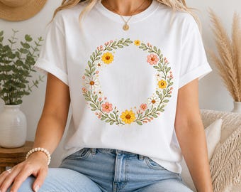 Minimal Wildflower Wreath PNG | Boho Floral Circle Clipart (Digital Download)
