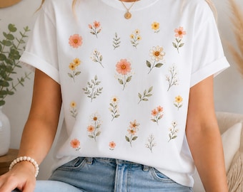 Wildflower PNG Sublimation Design, Boho Floral Clip Art, Watercolor Daisy Graphic, Scattered Flower Digital Download, Print On Demand