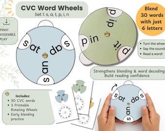 Phonics Set 1 Printable – CVC Word Wheels and CVC Sliders (Ages 3-5)