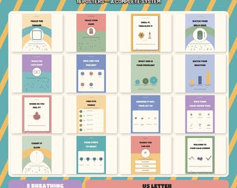 Calm Corner Poster Set, Calm Corner Kit Printable, Classroom Calm Down Corner Decor, Feelings Posters, Digital Download