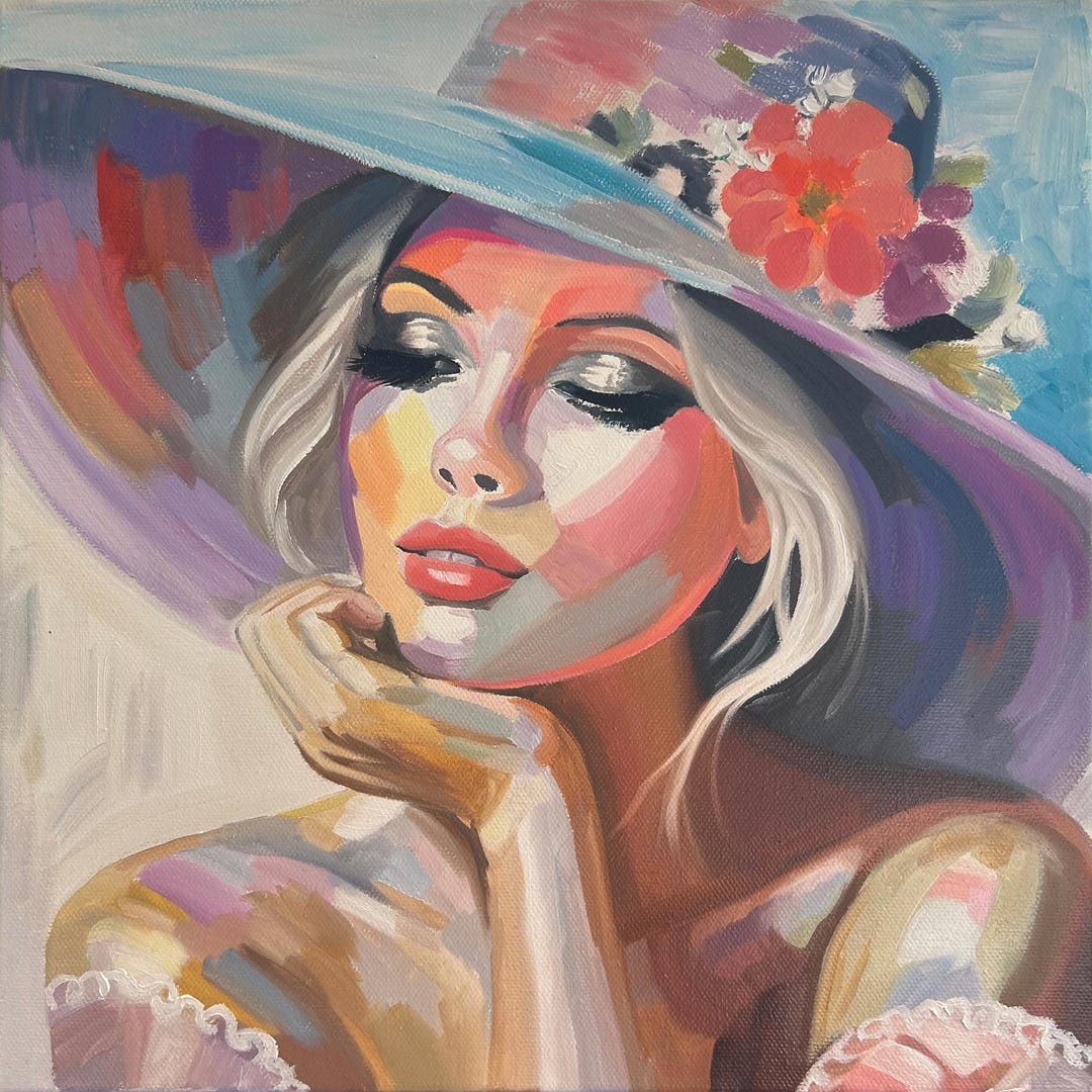 Original Woman Oil Painting, Colorful Female Portrait Painting, Self ...