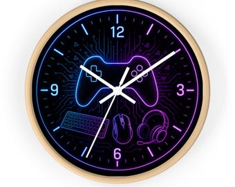 Neon gaming-wandklok, pc-gamerkamerdecor, RGB-bureau instelklok, gamercadeau, streamer kamerkunst aan de muur, gamingkantoordecor