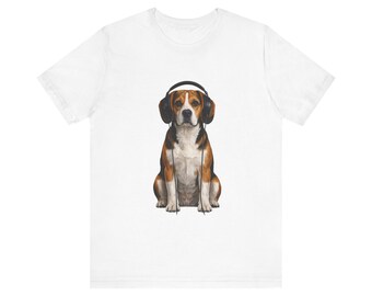 Beagle-hond draagt T-shirt hoofdtelefoon | Hondenshirt met leuke muziek